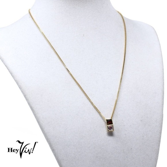 Vintage Signed Napier 18" Gold Metal Box Chain Necklace w Small Pendant -Hey Viv - Picture 5 of 6